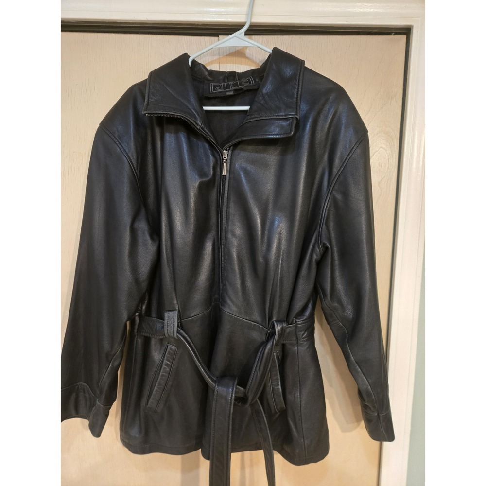 Vintage JLC Black Leather Jacket Mens XL Belted Car Coat Black Minimalist
